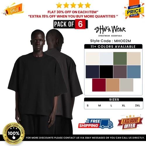 Pack Of 6 Shaka Wear MHO Mens Max Heavyweight Short Sleeve Oversized T-Shirt - product listing photo