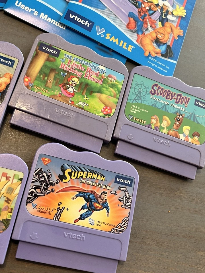 Lot of 7 Vtech Vsmile V-Motion Game Cartridges Spider-Man, Superman, & More! - Image 2 of 4