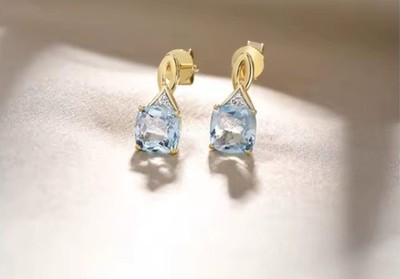 585 Gold 14 Karat Ohrringe mit Sky Blue Topas und Diamanten