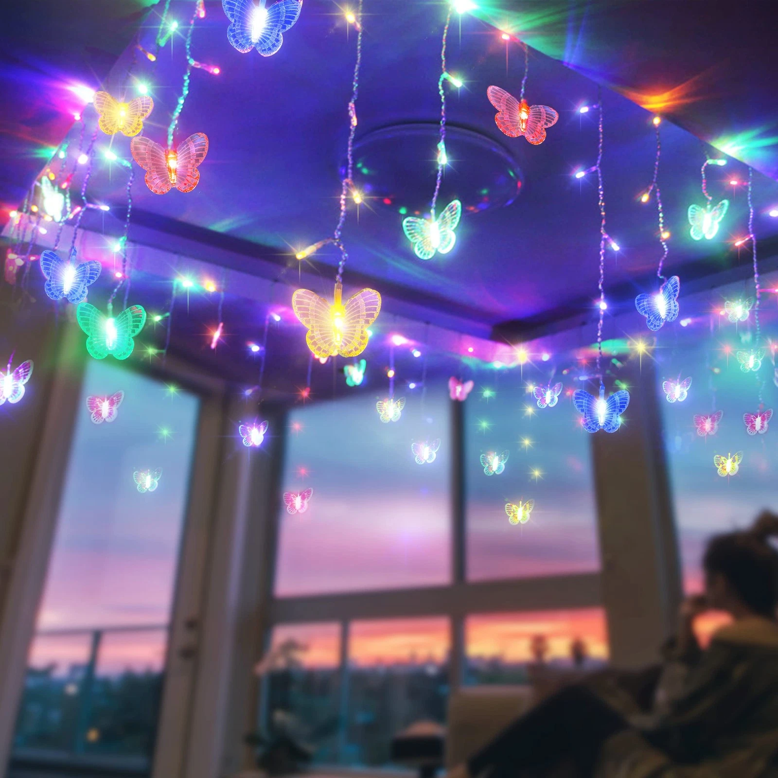 120 LED Butterfly Curtain Fairy Lights USB Plug in - 20ft 8 Modes Firefly Twi...