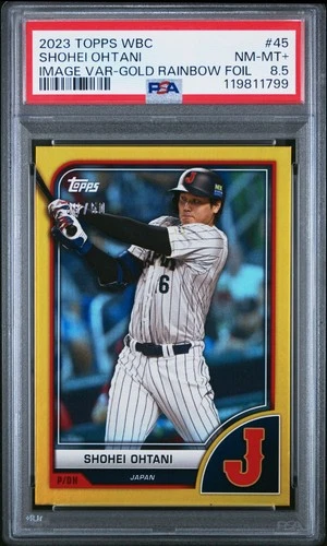 2023 Topps WBC #45 Shohei Ohtani Image Variation Gold Rainbow Foil /50 PSA 8.5