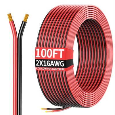 16AWG Wire 100FT Red Black 2 Conductor Electrical Cable Flexible 12V 24V