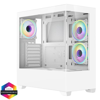 CiT Sense Weiß Dual Hartglas Verkleidung ATX PC Gaming Gehäuse CIT-SENSE-W