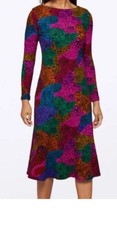 Farm Rio Size S Rainbow Mix Jersey Dress Long Sleeve Slim Fit With Boat Neckline