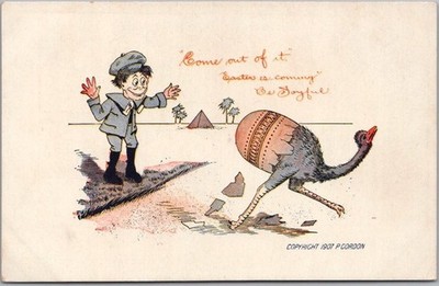 Vintage 1907 HAPPY EASTER Greetings Postcard OSTRICH ''Come Out of It'' P. Gordon