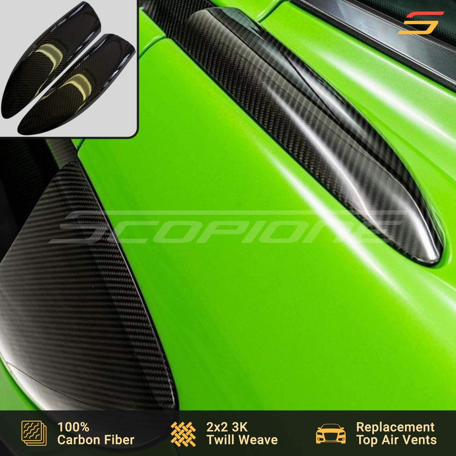 Scopione Carbon Fiber Top Air Intake Covers for McLaren 540C 570GT 570S 600LT