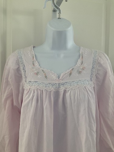 The Vermont Country Store 100% Cotton Embroidered Pink Lace Nightgown Size Large - Picture 3 of 5