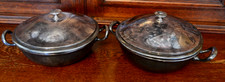 2 Servierschalen mit Deckel rund  Edelstahl ??? versilbert Vintage