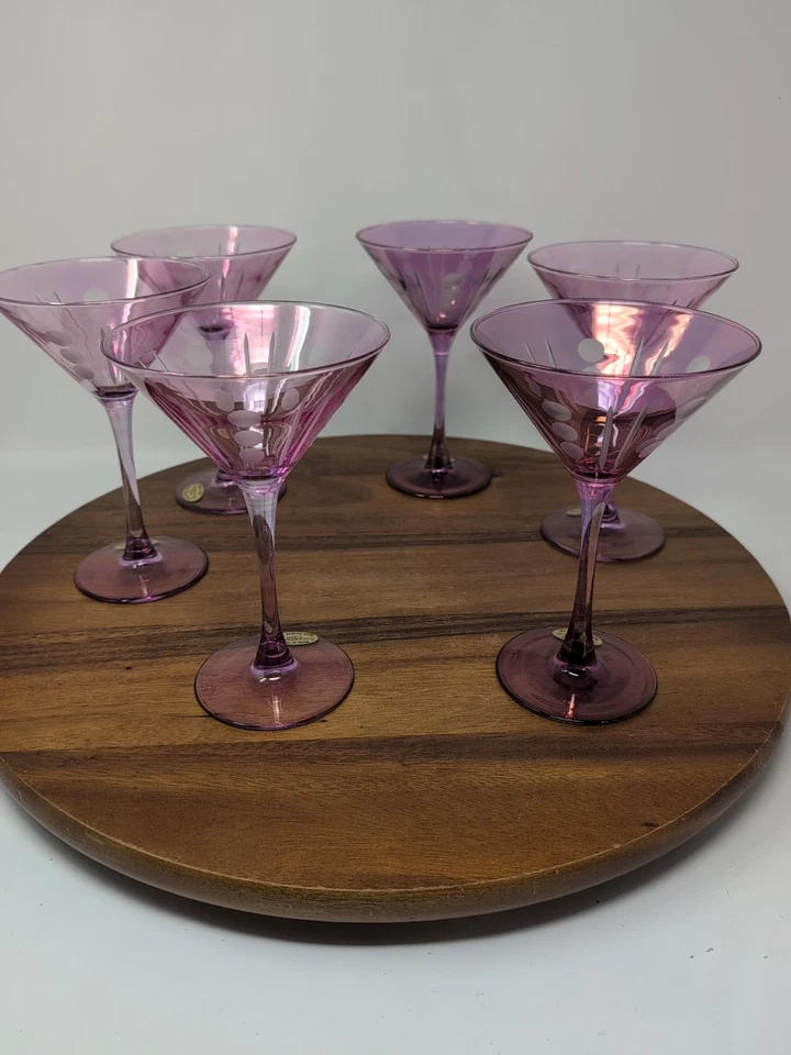 6 vasos de Martini Susquehanna amatista púrpura pintados y cortados a mano hechos en EE. UU.  Foto 4 de 4