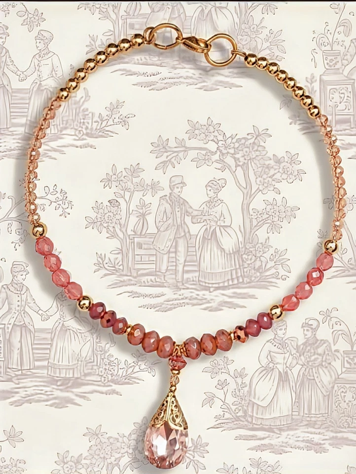 Colgante Swarovski de vidrio opalino rosa y hielo rosa en collar/gargantilla de oro