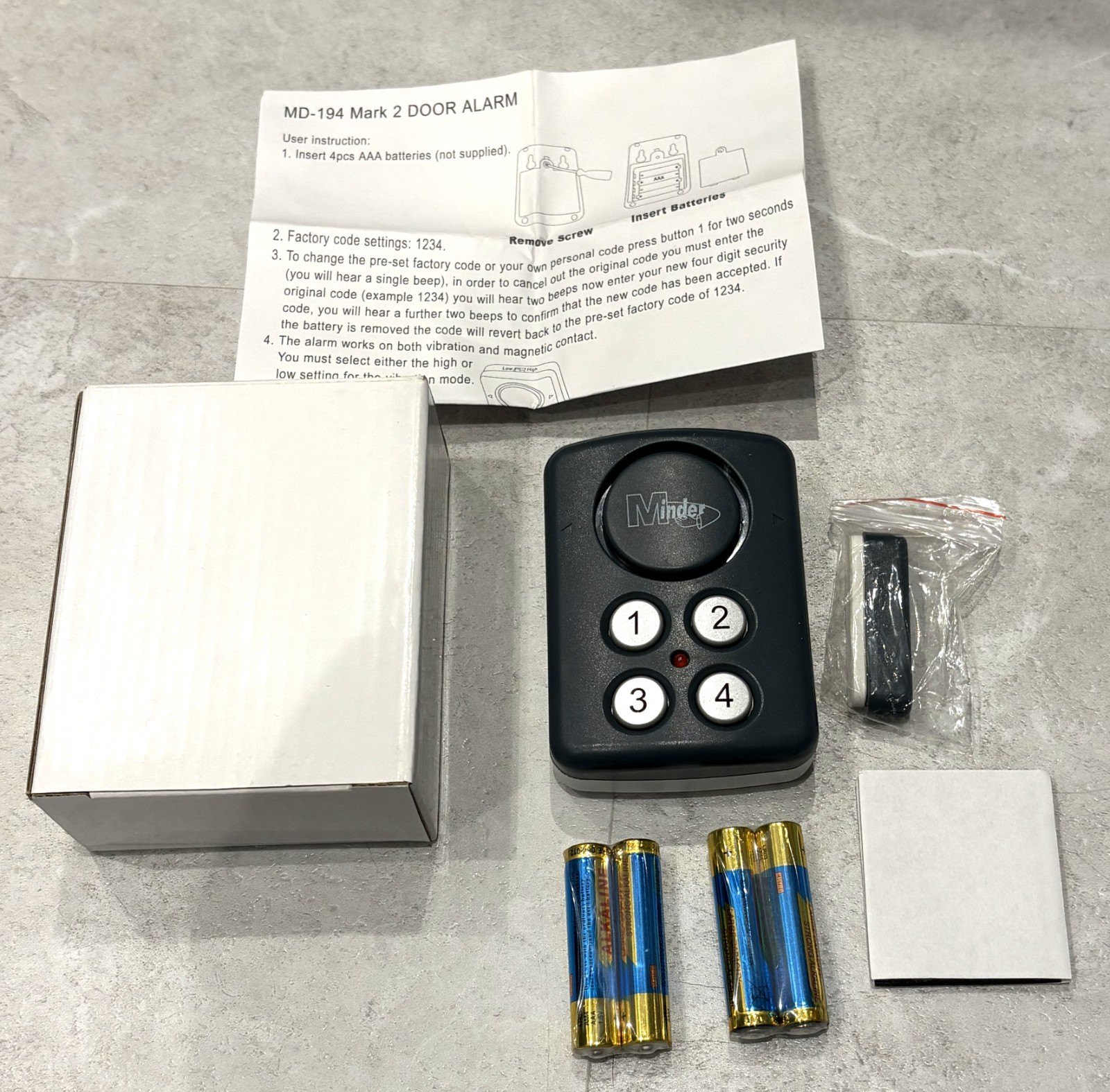 Minder Vibration & Door / Window Contact Alarm System with Code + exit delay