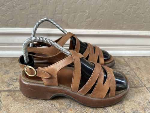 Dansko Lolita Slingback Sandals Buckle Strappy Brown Leather Size 38