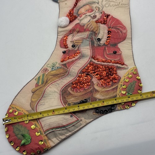 Vintage Stocking Santa smoking pipe stocking sequins 3D READ - Picture 17 of 18