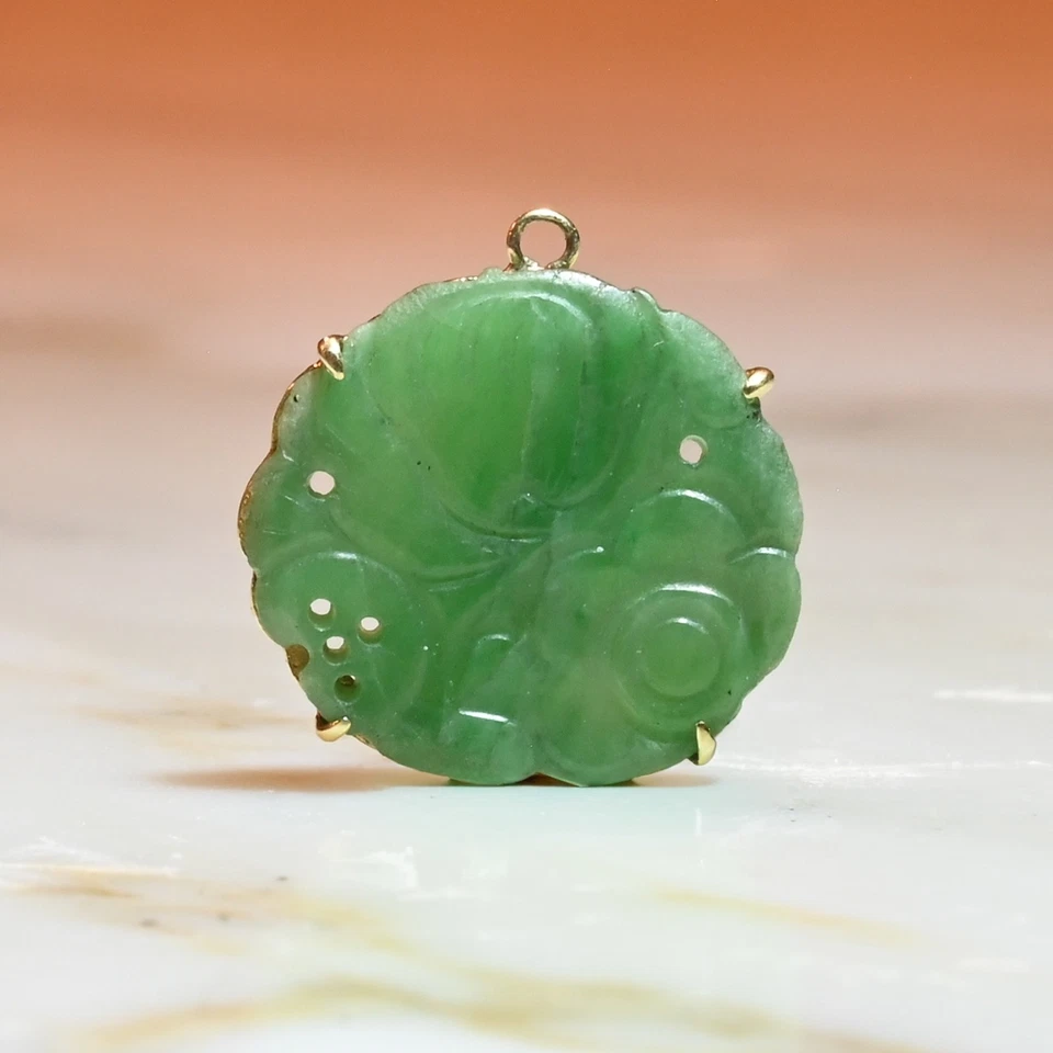 Vintage Carved Jade Charm 14K - Image 4 of 4