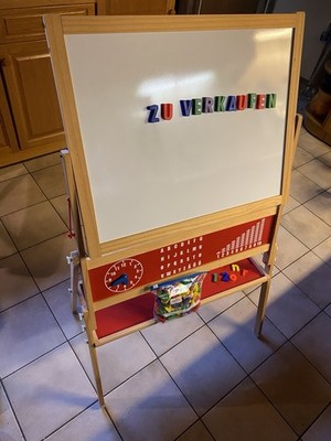 Kinder Standtafel mit Schreib- und Magnetseiten, Uhr, ABC, Zahlen, Holz Natur