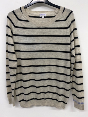 Brora Merino Wool & Cashmere jumper UK 8-10 Grey Black Striped 420
