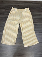 Anthropologie Cloth And Stone Yellow Striped Linen Blend Cropped Pants Women SM