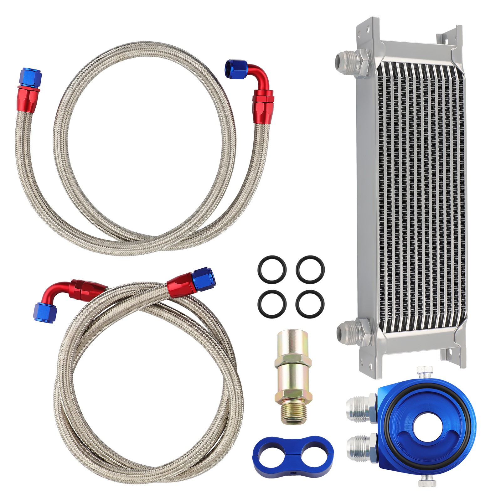 New Universal 13 Row Oil Cooler Oil Lines M20 Filter Adapter Kit Silver Engine