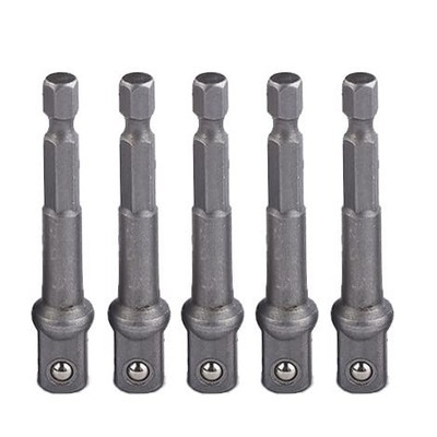 5 Pieces Impact Adapter Square Socket Adapter, 1/4'' Hex Shank to One Size 