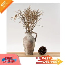 Ceramic Rustic Farmhouse Vase,9.25 inch Terracotta Vase with Handle,Neutral Tall
