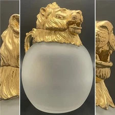 Carole Stupell Hollywood Regency Gold Gilt Lion Head Frosted Pitcher Japan 40oz