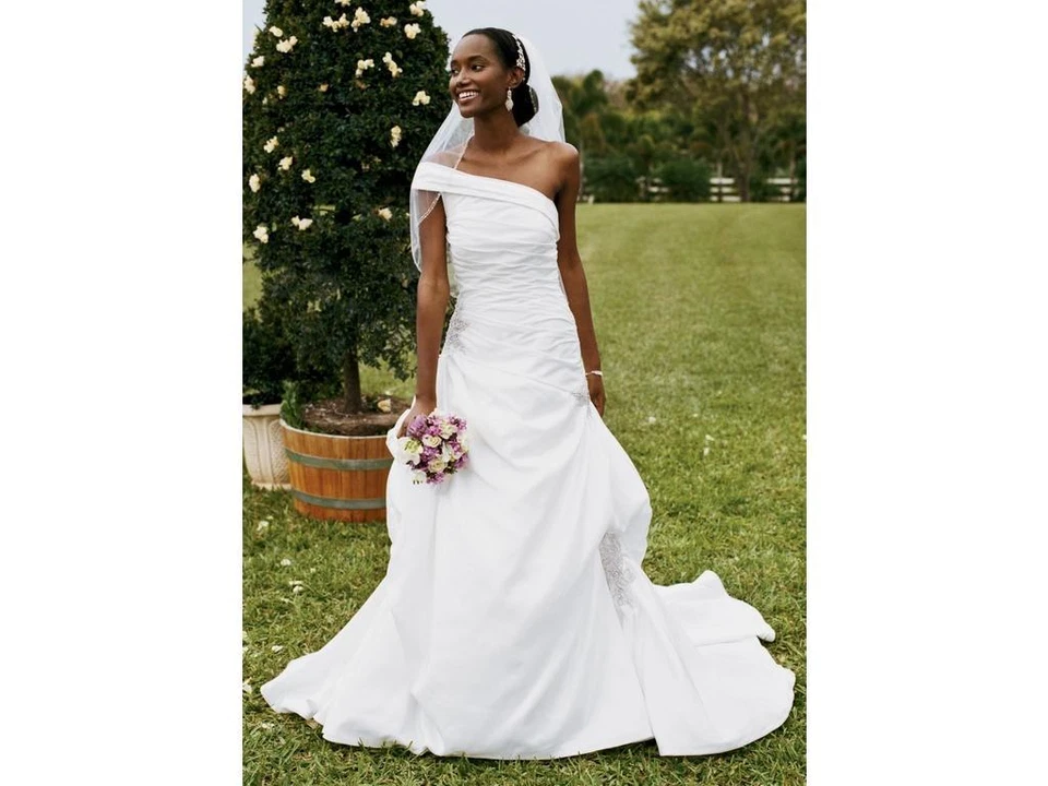 David's Bridal Wedding Dress Gown New Size 6 Style # WG3025 one shoulder taffeta - Image 2 of 4