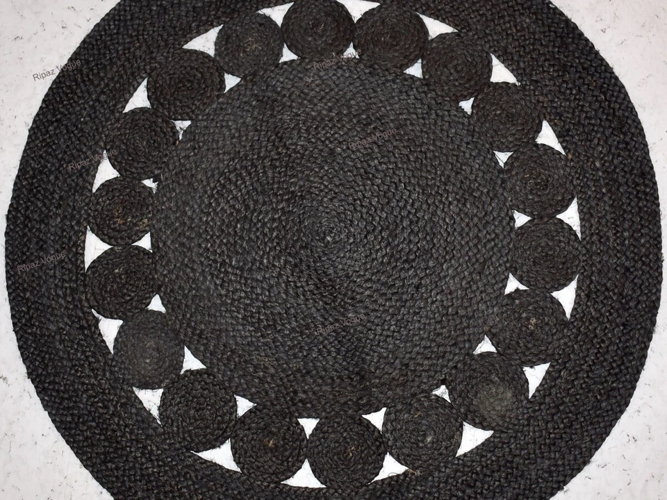 Rug Black Jute Circle Design Round Area Rug for Living Room, Hallway, Office - Image 4 of 4