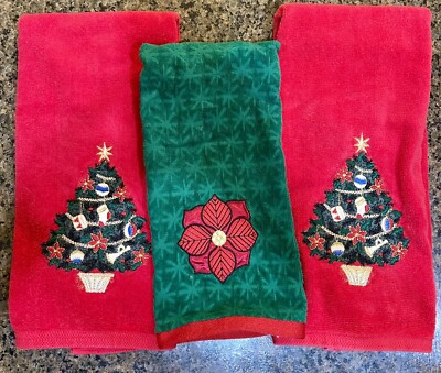 Christmas Embroided  Hand Towels - 3 Total. Thick And Nice Cotton