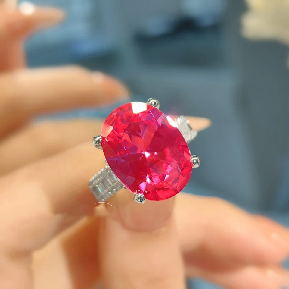 Novos anéis femininos de prata amuleto de pedra preciosa corindo vermelho alto carbono luxo simples - Imagem 3 de 4