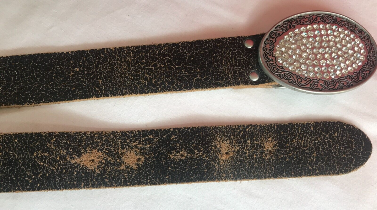 TOPSHOP WOMENS LEATHER BELT WITH RHINESTONE BUCKLE SIZE 