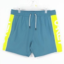 Oakley Men's Shorts Boardshorts Teal XL, Barnie Beach Colorblocked, Spellout 6"