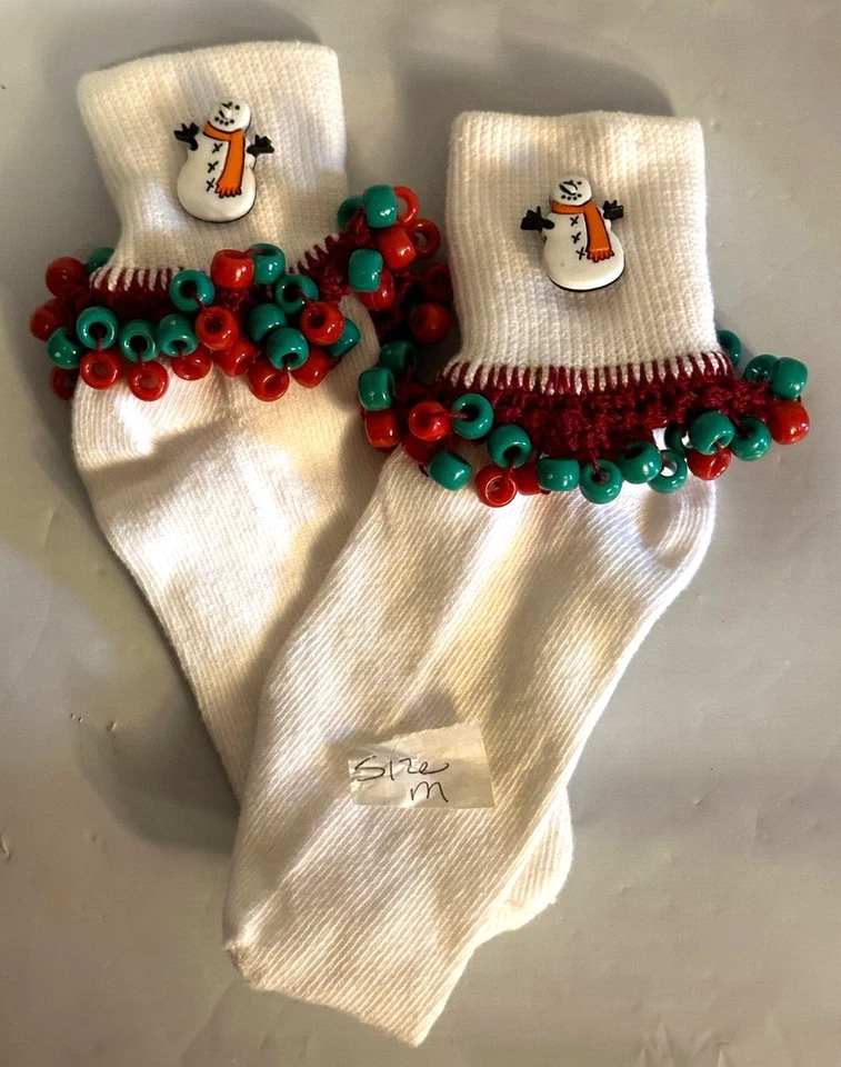 Calcetines Bobby Blancos Niñas con Acentos Navideños Cosidos Talla Med NUEVO Foto 2 de 4