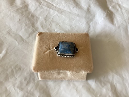 VINTAGE STERLING AND JASPER BLUE/GREY RECTANGULAR EARRING-ONE ONLY-DAMAGED - Picture 4 of 6