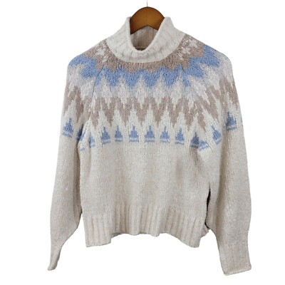 American Eagle Chenille Sweater Size XS Small oversized Granny plush Tan  Blue