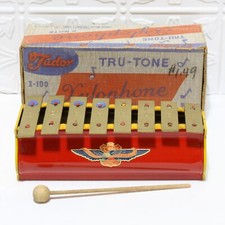Vtg. 1950s Tudor Tru-Tone Toy Xylophone 8 Note X-100 In Original Box Made In USA