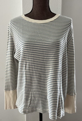 Sundance Women Joyful Blue Striped Waffle Knit Long Sleeve Thermal Top. Size PXL - Picture 2 of 11