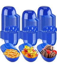 Plastic Baseball Hat Ice Cream Bowls Set of 100 with Spoons, 18.0 oz, Blue