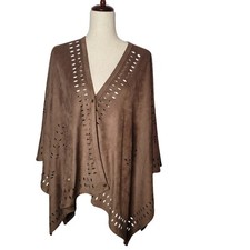 Soft Surroundings Suede Laser Cut Out Poncho Western Missy One Size