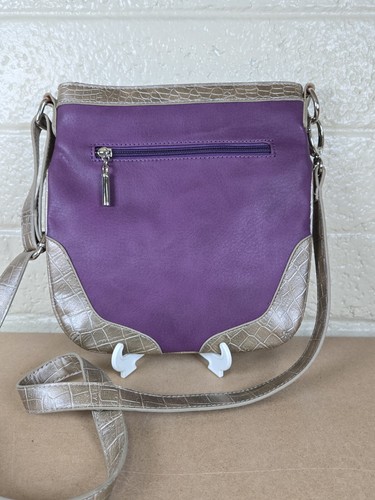 L&L Vegan Leather Purple Silver Snakeskin Crossbody Rhinestone Buckle Stud Purse - Picture 9 of 9