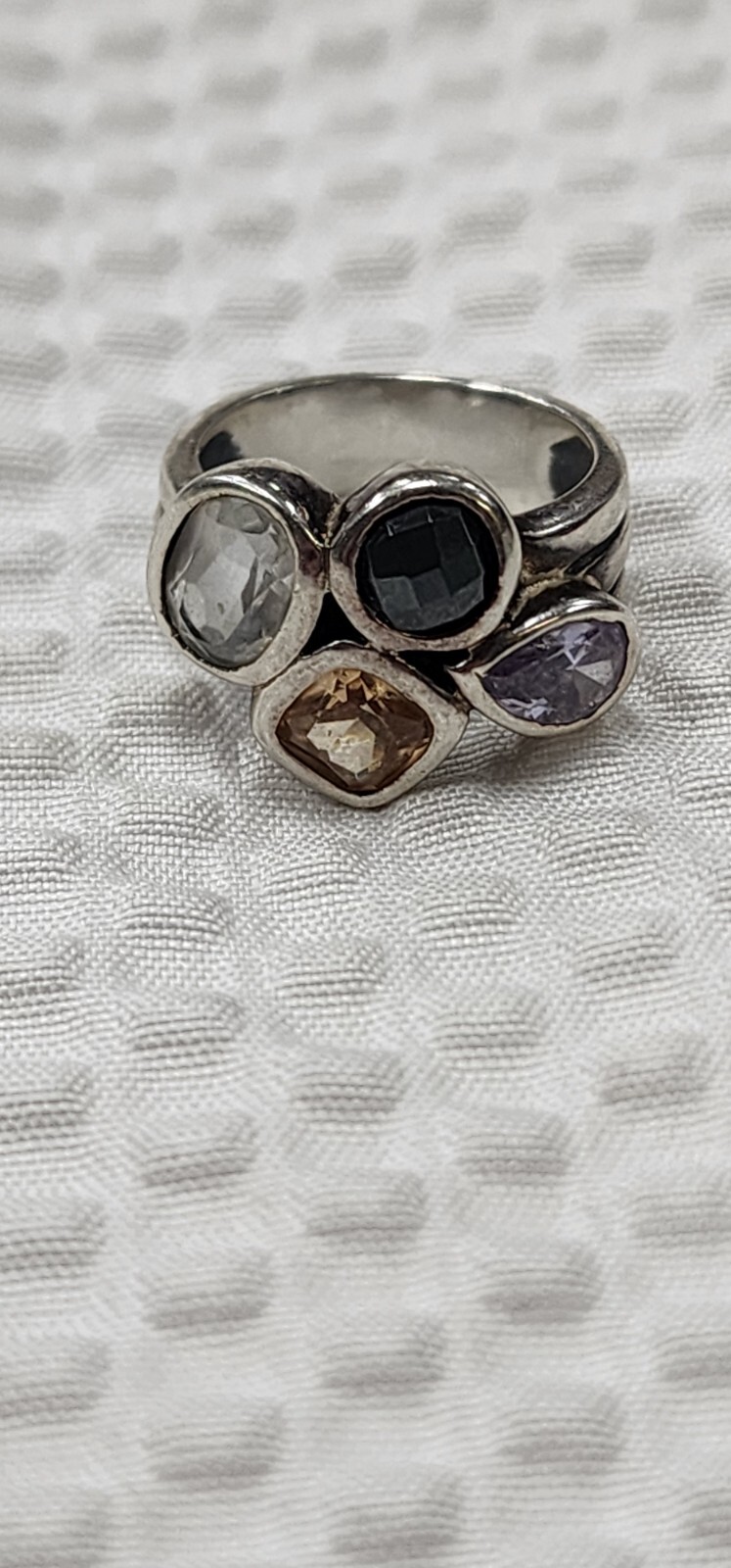 Silpada Sterling 925 Silver Wine Flight CZ Hematite Quartz Ring R2206