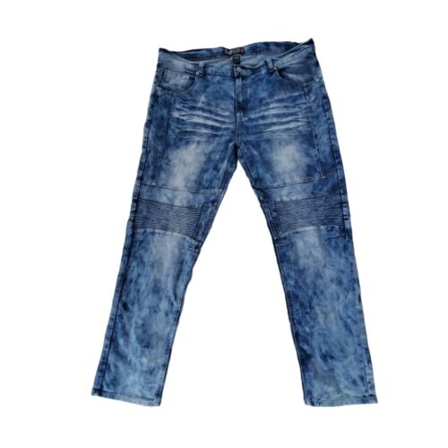 Bleecker and Mercer Men's 42x34 Premium Slim Fit Moto Acid Wash Denim Jeans - Picture 1 of 6
