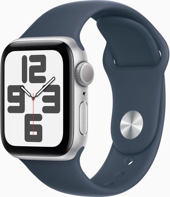 Apple Watch SE 2022 Smartwatch, 40mm, Silber, Sportarmband S/M Sturmblau