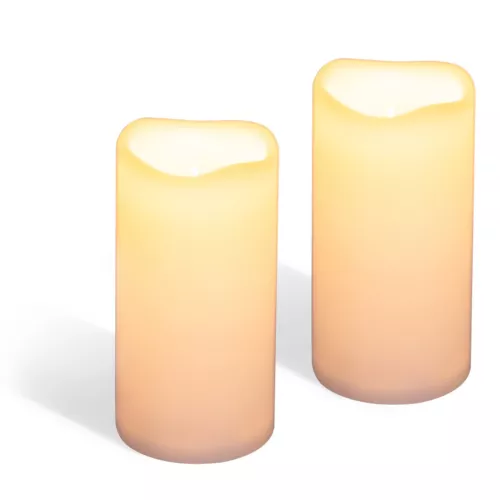 2pc Solar Rechargeable Weatherproof LED Flameless Flickering Candles Warm White