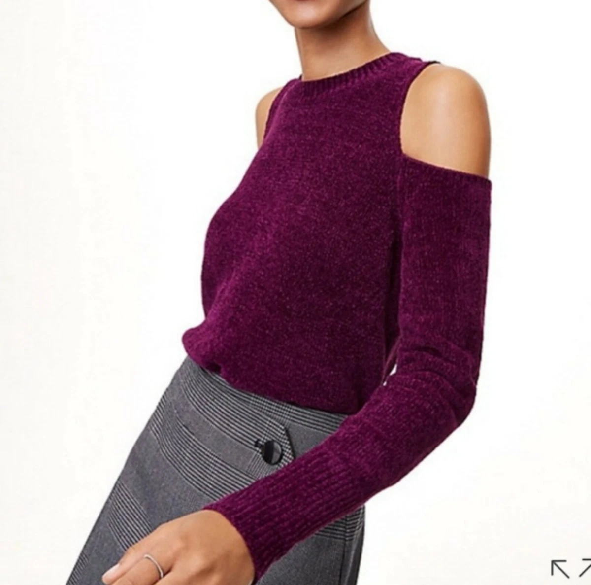 Ann Taylor Loft Purple Super Soft Cozy Chenille Cold Shoulder