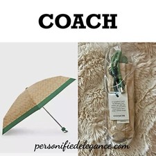 NEW Coach Signature Print Khaki/Soft Green UV Protection Mini Umbrella 78