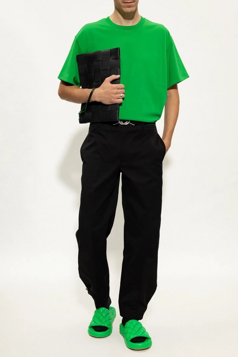 T shirt BOTTEGA VENETA Sunrise parrocchetto verde e nero doppio strato cotone Large