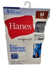 NWT Hanes Originals 5 Pack Boys Stretch Boxer Briefs Multi Solid Size M 8-10