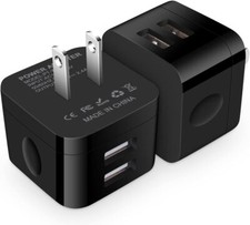 USB Wall Charger,USB Plug,2Pack Flat Charger Block Charging Low Black