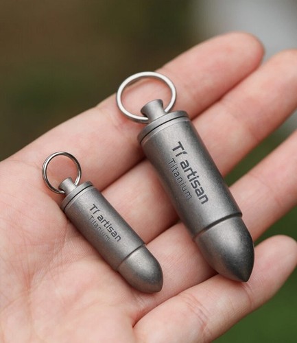 Porta píldoras de titanio puro impermeable contenedor de píldoras estuche organizador llavero EDC - Imagen 2 de 14