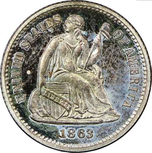 1863 NGC PR65 CAC 18K Minted + 460 Proof $3,120-APR Colors! Seated Half Dime RPD